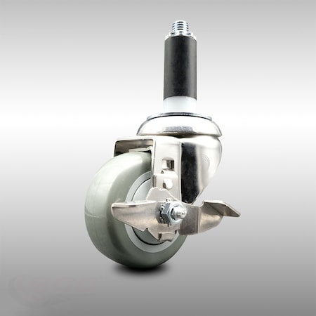 Service Caster 3.5 Inch 316SS Gray Polyurethane Swivel 1 Inch Expanding Stem Caster Brake SCC-SS316EX20S3514-PPUB-TLB-1